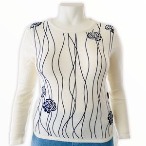 Cathy Daniels Cashmere Cream‎ & Navy Floral Sweater